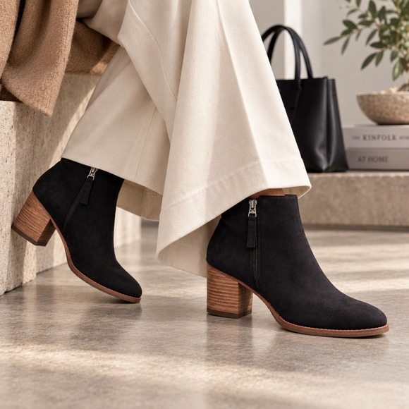 Blondo Shoes - Blondo Black Leather Ankle Boots Women's 12M Nubuck Waterproof Zip Block Heel